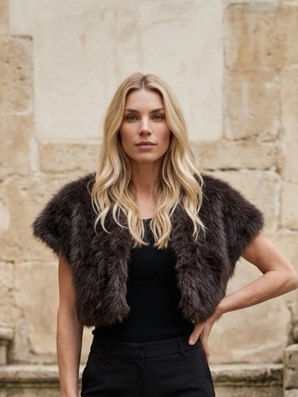 Tahari Dark Brown Faux Fur Cropped Jacket (never worn) one size fits all
